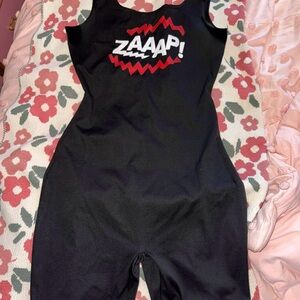 Black Sleeveless Romper with Graphic Print